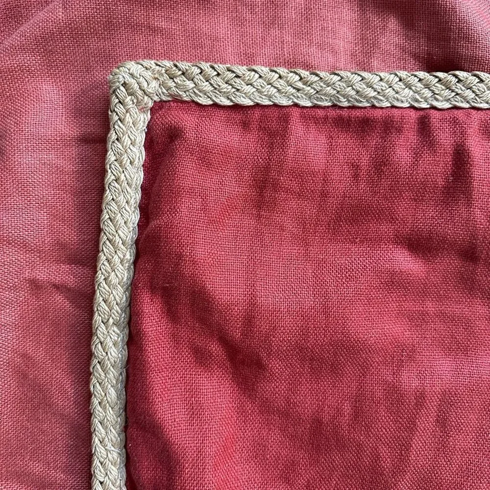 Pottery Barn Rust & Tan Raffia Trimmed Pillow Covers 20”x20”